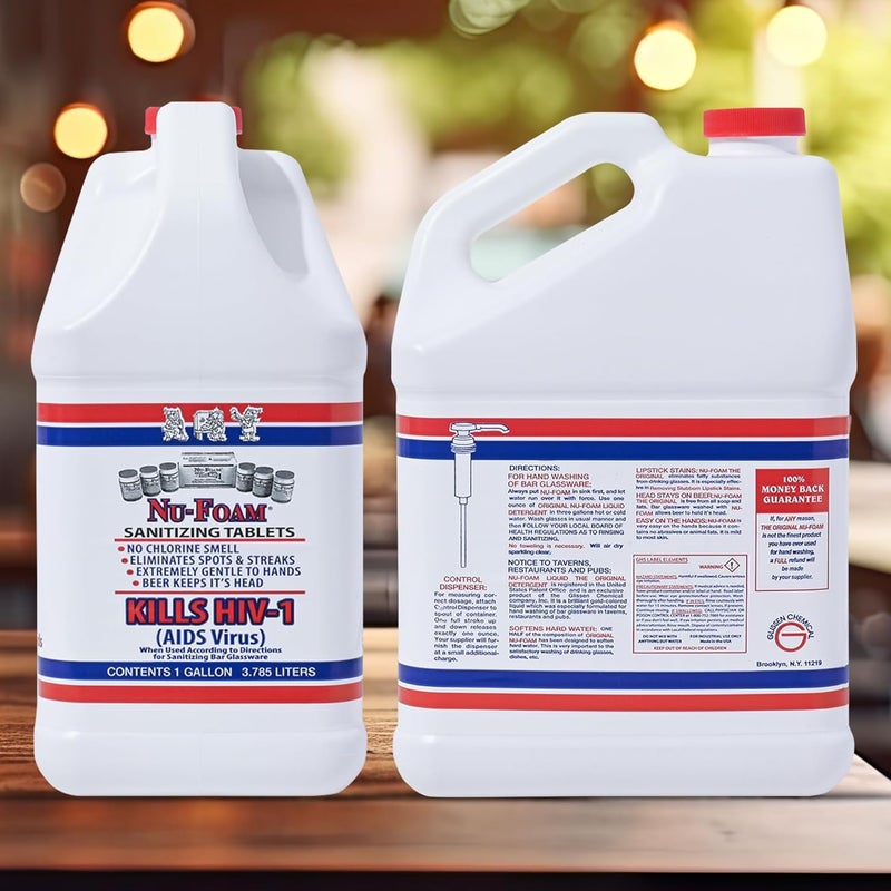 Nu-Foam Liquid Detergent for Bar Glassware – Original Streak-Free Solution - Hand Washing Bar, Tavern, Brewery Supplies - Concentrated - 1 Gallon - Image 5